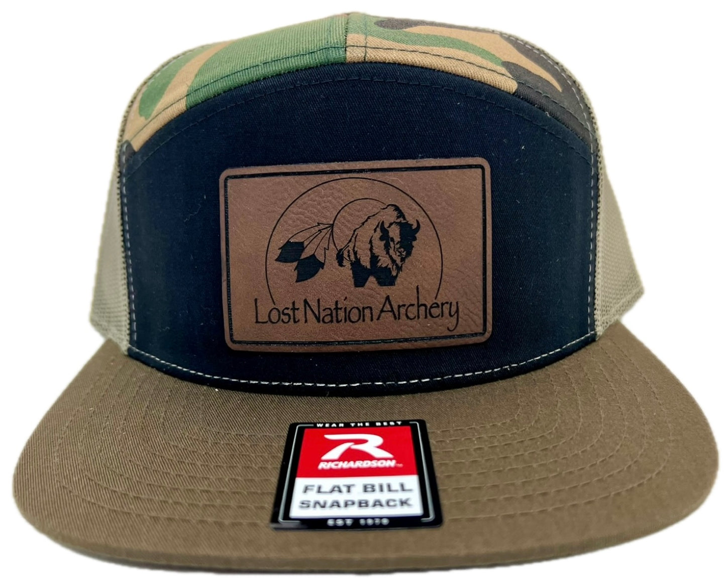 LNA Leather Patch Camo 7 Panel Hat