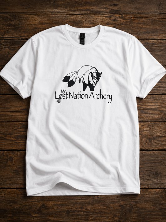 Lost Nation Archery White T-Shirt with Black Logo